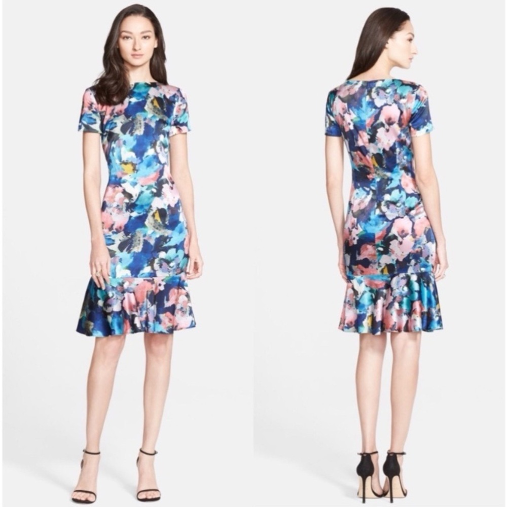 St. John Watercolor Floral Silk Dress